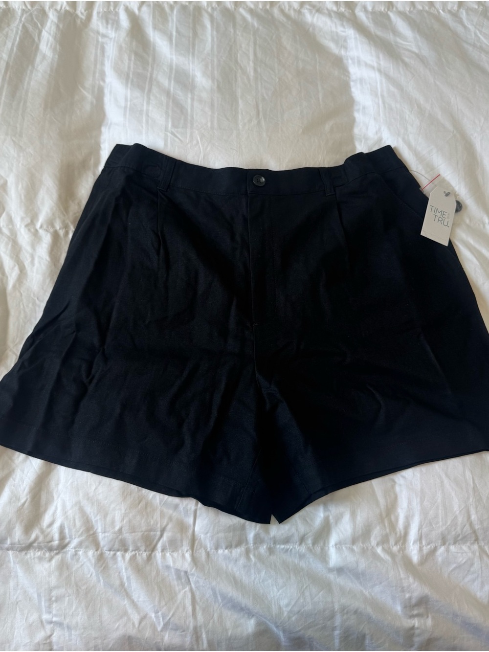Time and Tru Black High-Waist Pleated Shorts